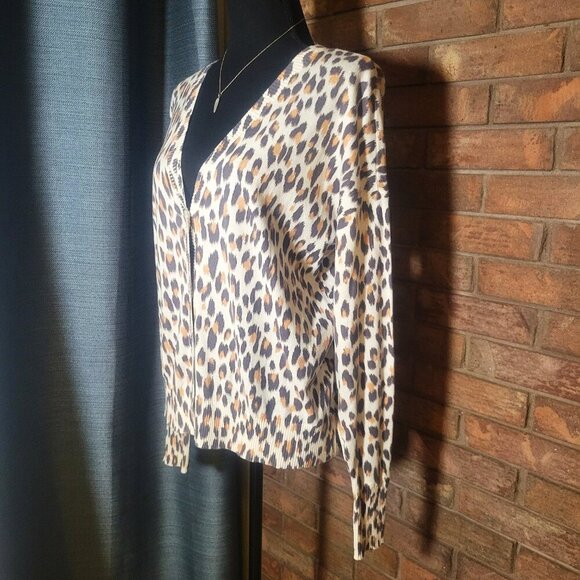 LOFT Leopard Long Sleeve Drop Shoulder Cardigan Open V-Neck Button Down - Size S - Picture 4 of 9